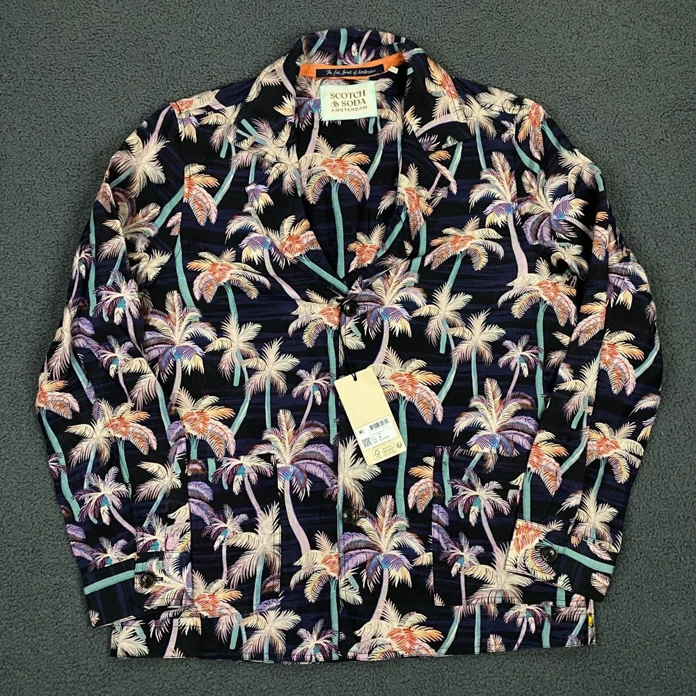 Scotch & Soda Colourful Palm Tree Lightweight Jacket size Medium Linen Half Line